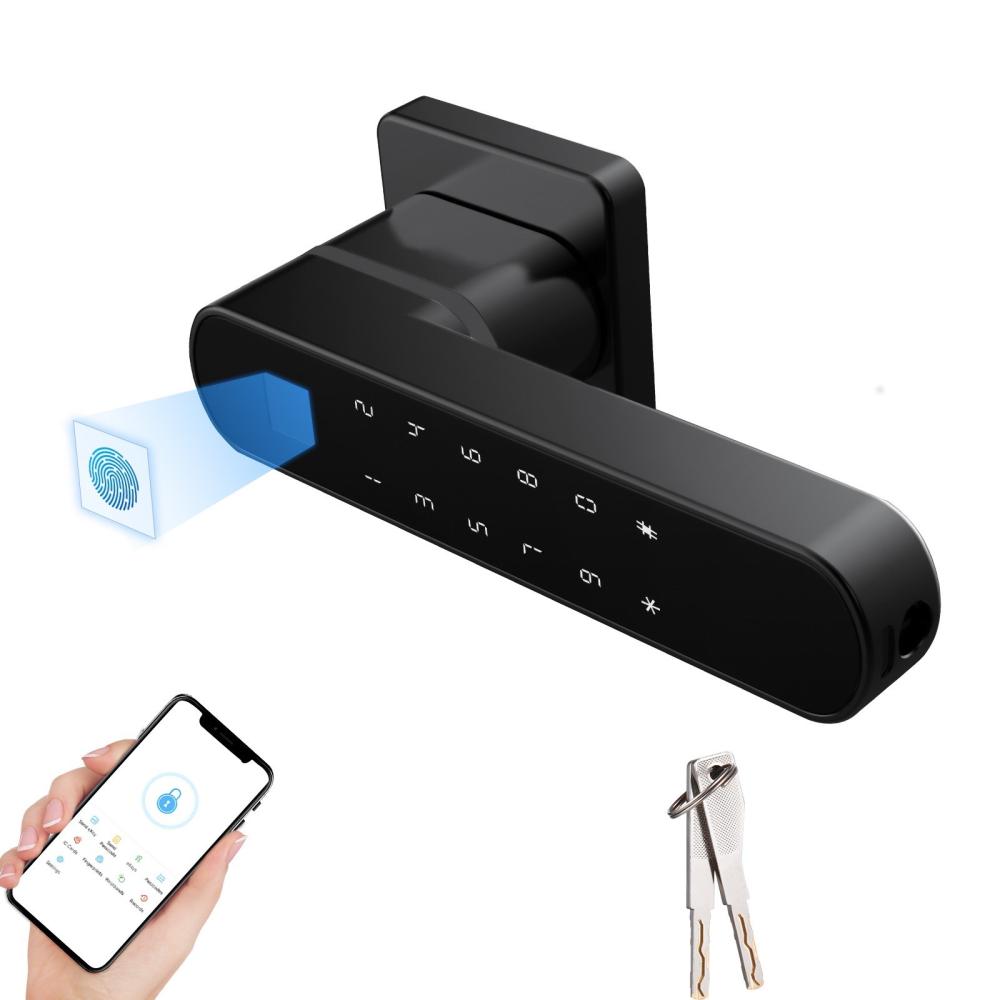 Fingerprint Smart Door Lock with Handle 4 in 1 Keyless Entry Tuya APP Key Passcodes Smart Electronic Door Handle Door Knob for Front Door Bedroom Apartment Hotel  |  Smart Door Lock Smart Device Silver/Black
