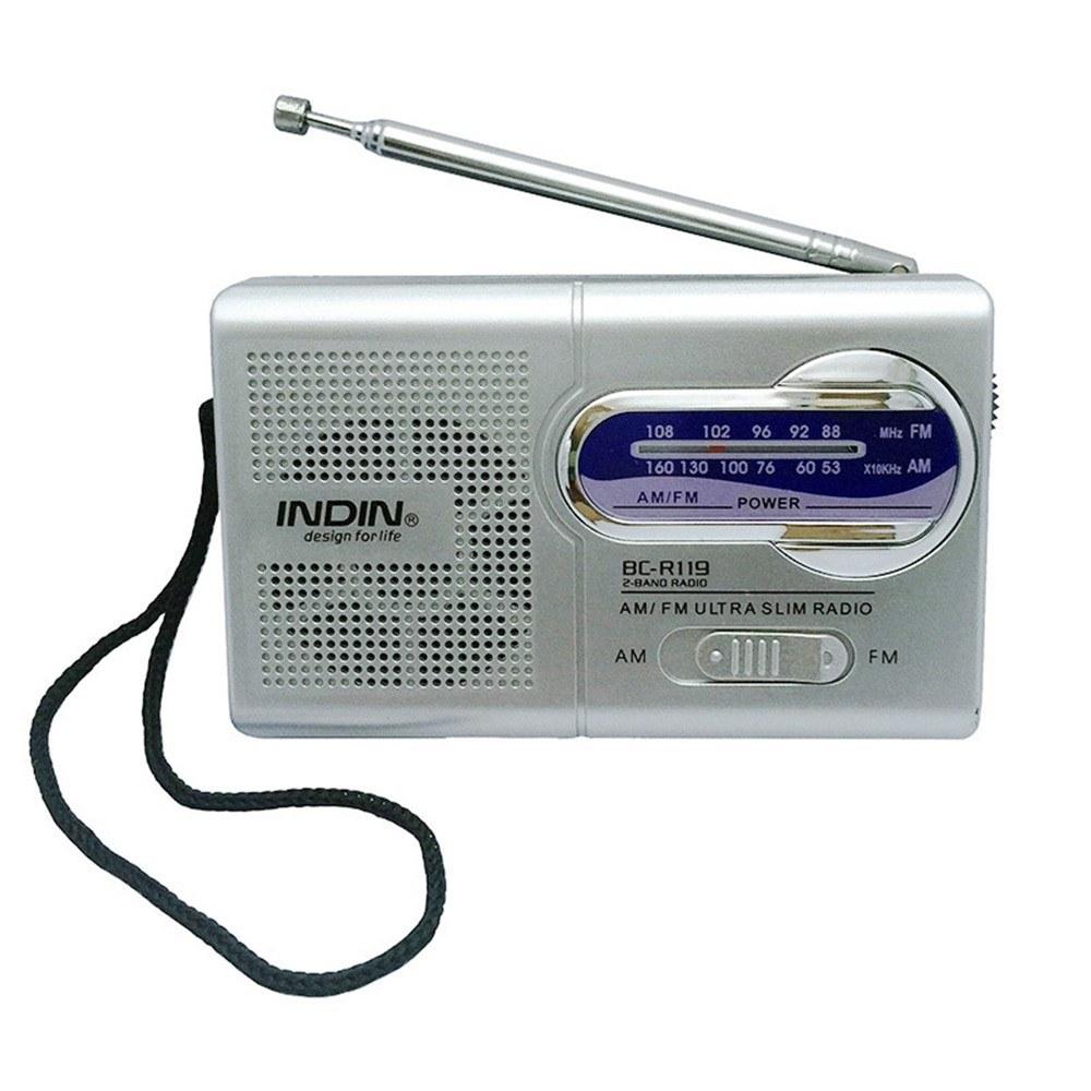 INDIN BC-R119 AM/FM Dual Band Mini Radio Receiver Portable Player Built-in Speaker with a Standard 3.5MM Headphones Jack Silver grey  |  Others Other Consumer Electronics Others