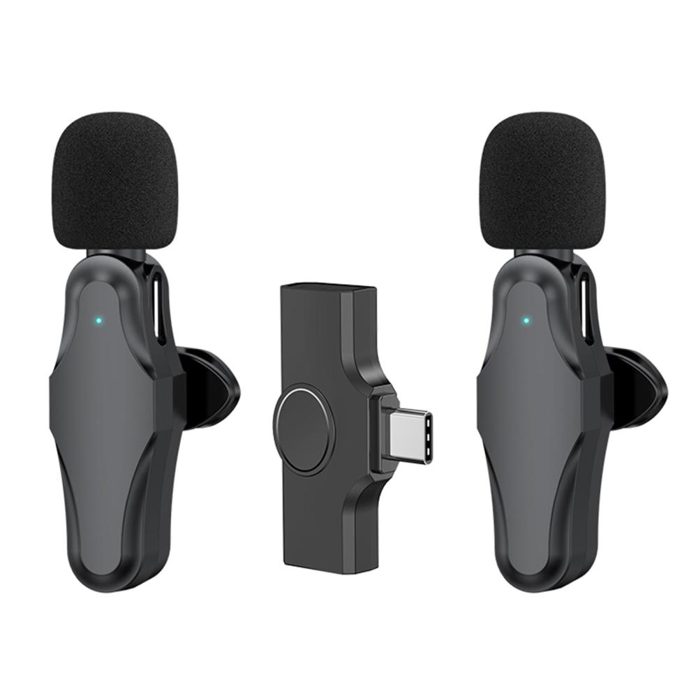 K10 Wireless Lapel Microphone Clip-on Mic Plug & Play Type-C for Phone Pad PC with Noise Cancelling for Vlog Gaming Streaming Podcasting Recording  |  Conference Microphone Conference Microphone Black