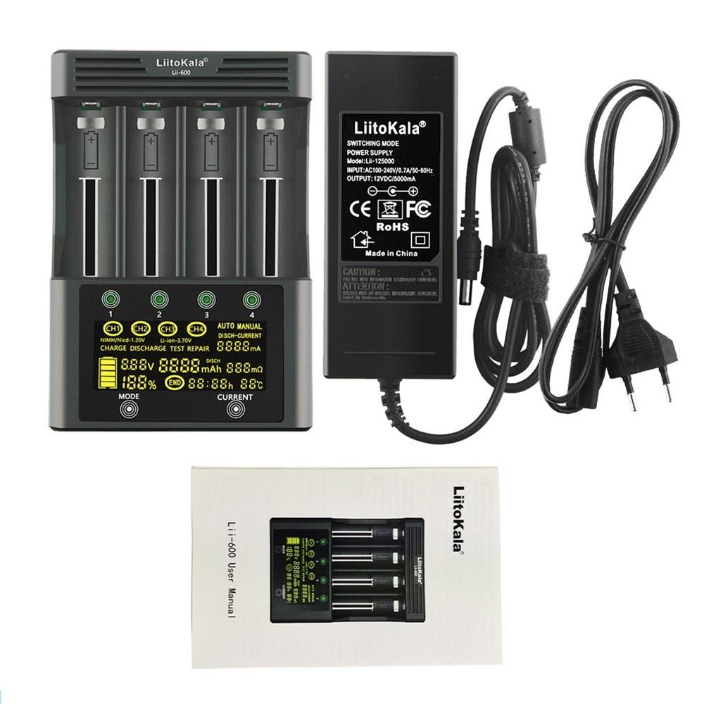 LiitoKala lii-600 Li-ion-3.7V Ni-MH1.2V Battery Charger 4 Slots Independent Charging Portable 18350 16340 14500 Battery Charger  |  Chargers & Adapters Chargers & Adapters Black