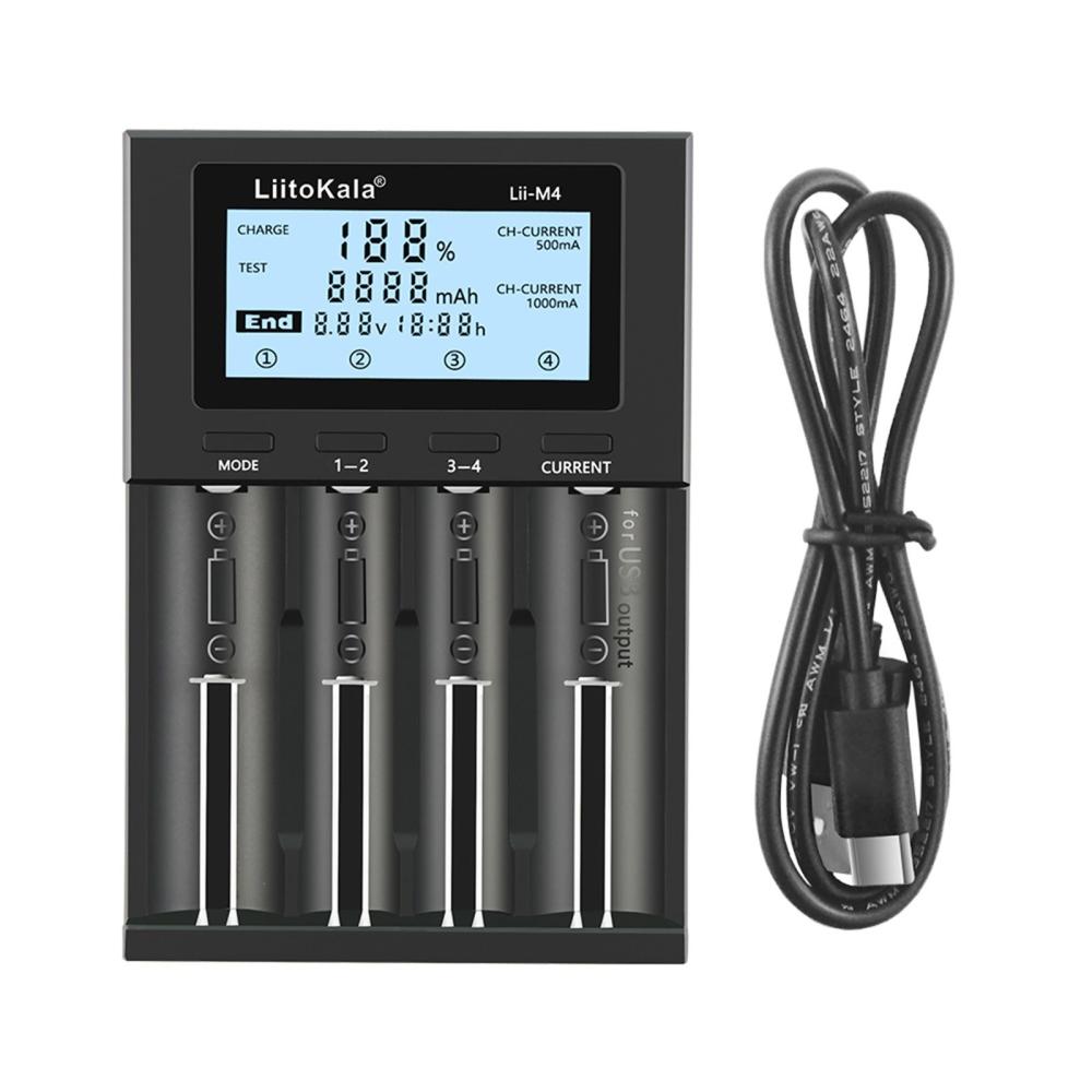 LIITOKALA LII-M4 4 Slots Battery Charger with LCD Display for 18650 26650 14500 AA AAA Lithium NiMH Battery Smart Rechargeable Battery Charger  |  Chargers & Adapters Chargers & Adapters Black