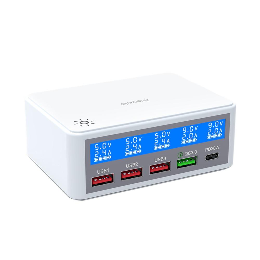 Multiple USB Charger 65W 5-Port USB Charging Stations with LCD Display PD 20W + QC3.0 Fast Charger Multi-Port USB Hub Charger for Smart Phones Tablet Earphone and More  |  Chargers & Adapters Chargers & Adapters Chargers & Adapters