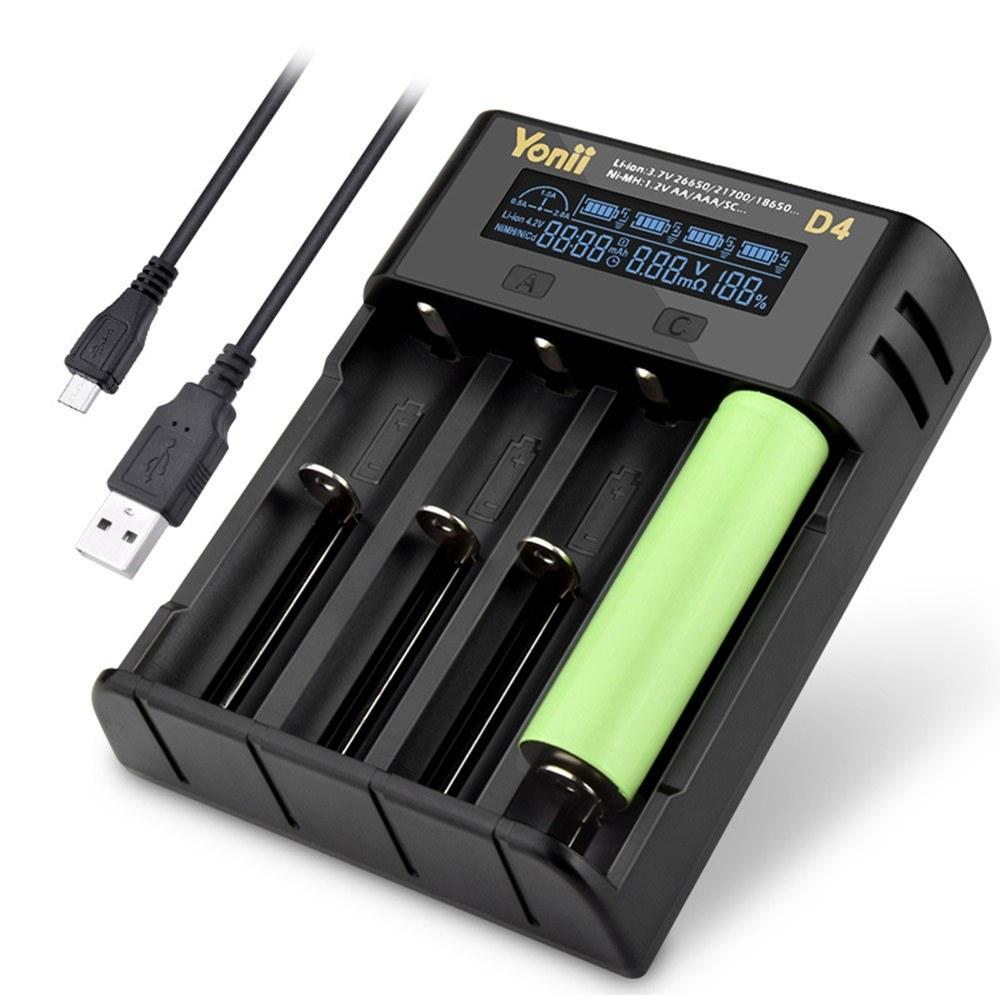 YONII D4 LCD 18650 Battery Charger 4 Slot for 18650 21700 26650 Lithium AA AAA Nimh Battery  |  Chargers & Adapters Chargers & Adapters Black